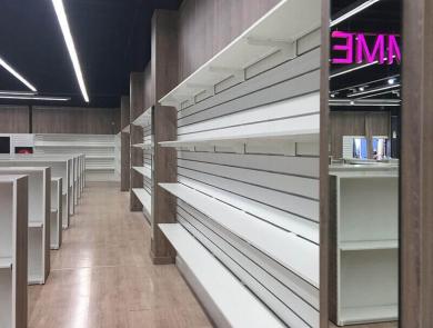 Grooved panel wall Wall panel in grooved panel of Chaussea store in Sarcelles