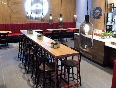 Tables and seats Tables and chairs from the Pizza Hut in Monge